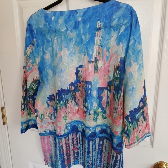 Like New FDJ French Dressing Jeans Top Multi Color 3/4 Length Sleeves artsy - Picture 6 of 7